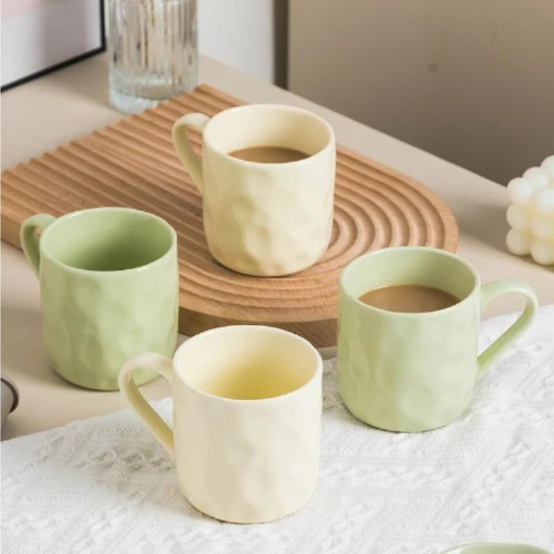400ml Simple Color Ceramic Mugs Cream style Coffee Cup Couple Drinking Cups Home Office Breakfast cup with Handle Birthday Gift